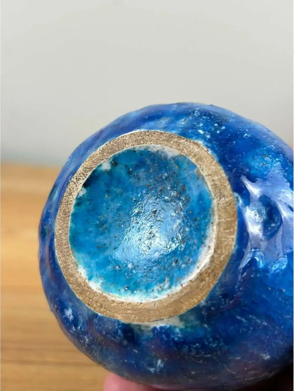 Edmond Lachenal French 1920s Art Pottery Thick Mottled Blue Ovoid Vase